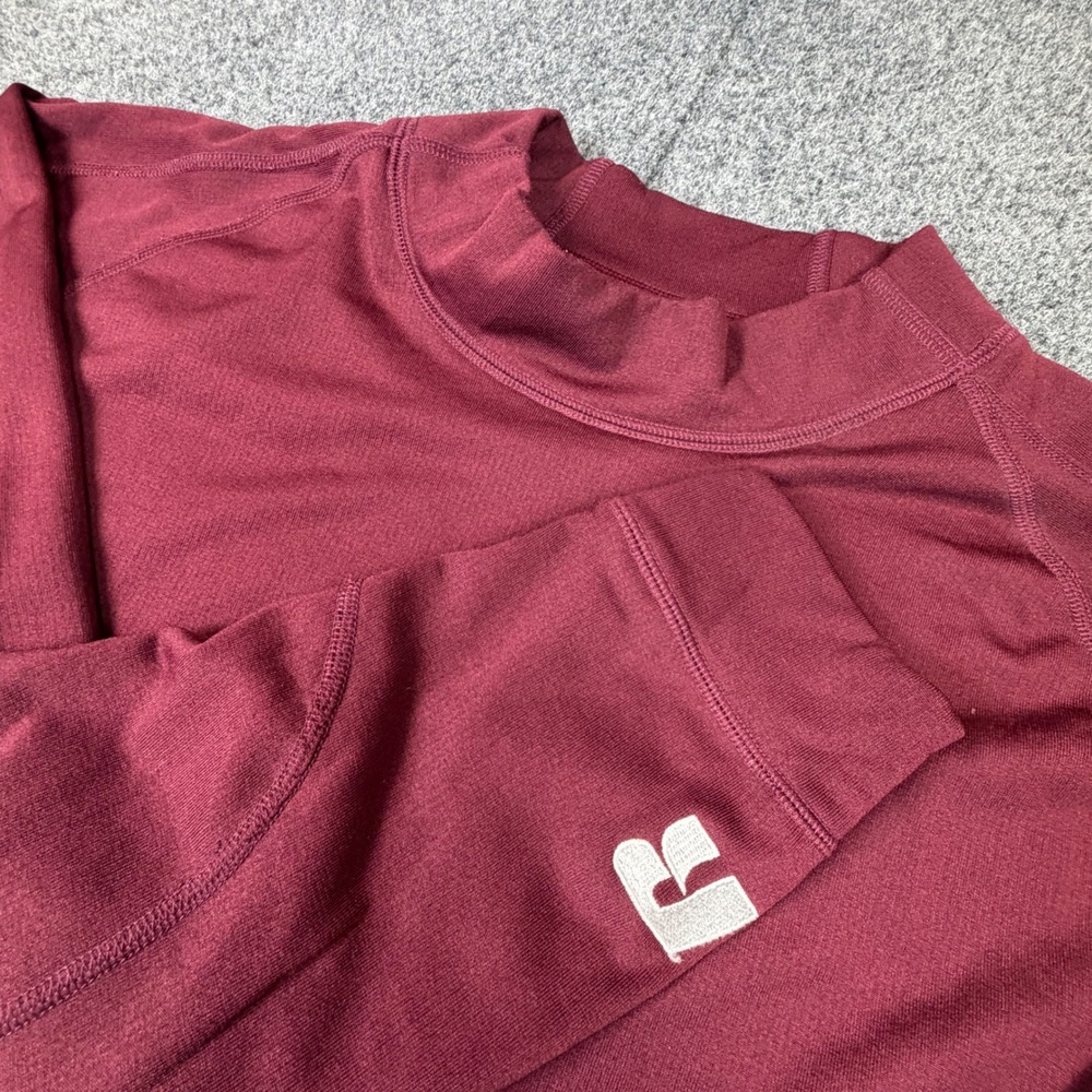 Russell Athletic Dri-Power Stretch Mock Neck Shirt Mens XL Maroon Long Sleeve